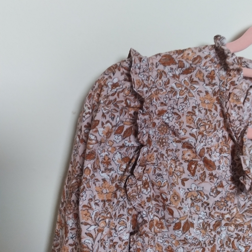 Universal Thread Floral Calico Ruffled Prairie Style Popover Blouse Size Large - Picture 4 of 8